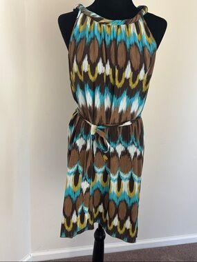 Banana Republic Brown, Turquoise & White Patterned Halter Dress